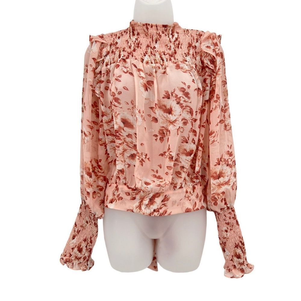 Bardot Remi Blouse Women's Small Long Sleeve Floral Sheer Tie Waist Long Sleeve - Picture 6 of 16